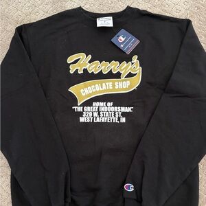 Champion Black Crewneck Sweater with Harry's Chocolate Shop Design
